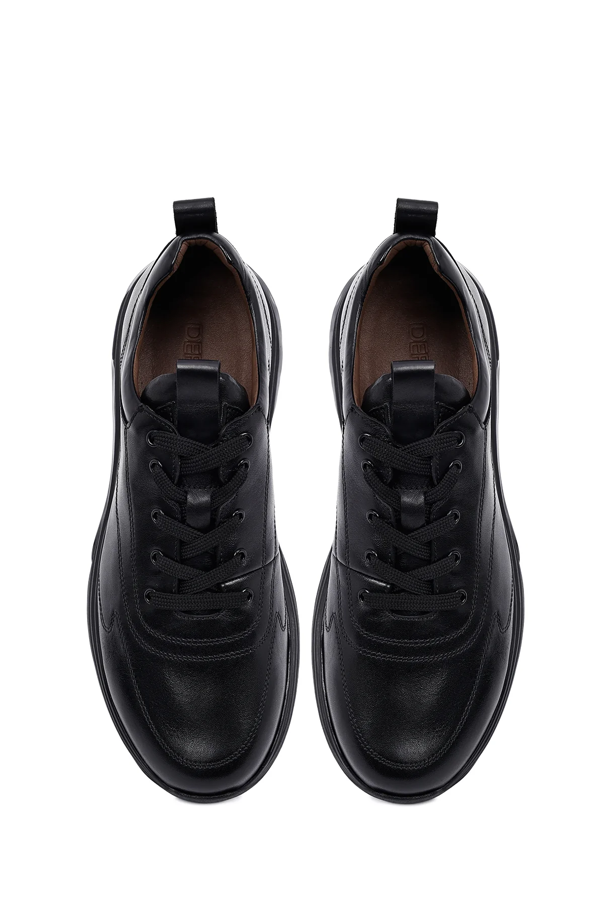Erkek Siyah Bağcıklı Deri Casual Sneaker - Image 7
