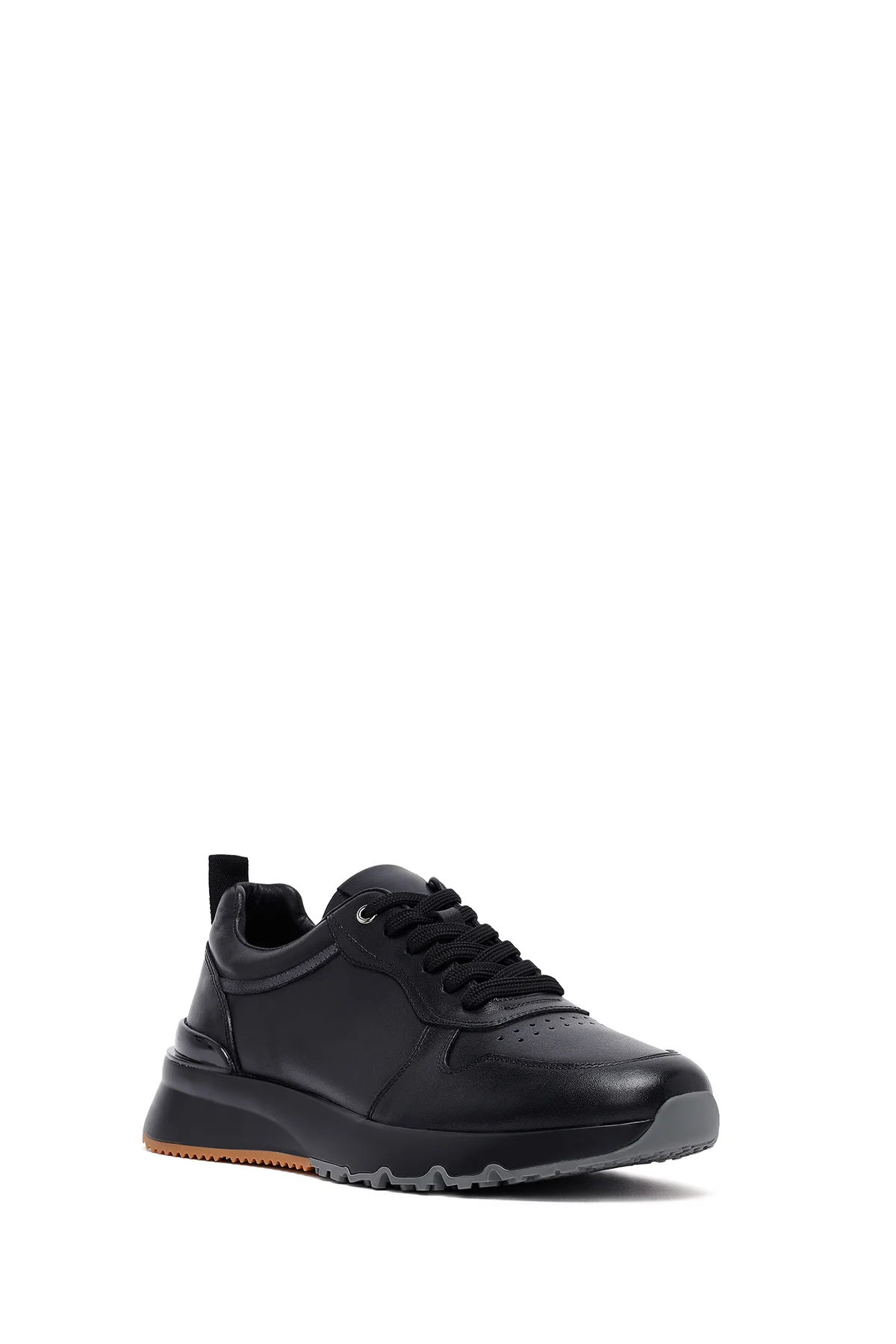 Erkek Siyah Bağcıklı Deri Casual Sneaker - Image 6