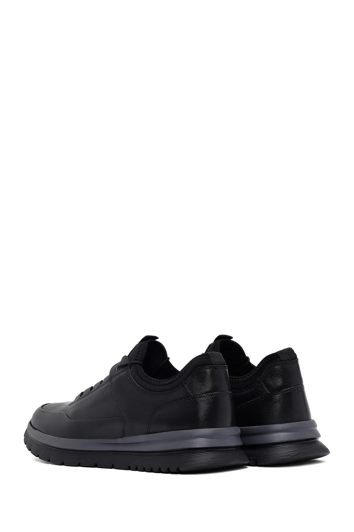 Erkek Siyah Bağcıklı Deri Casual Sneaker - Image 5