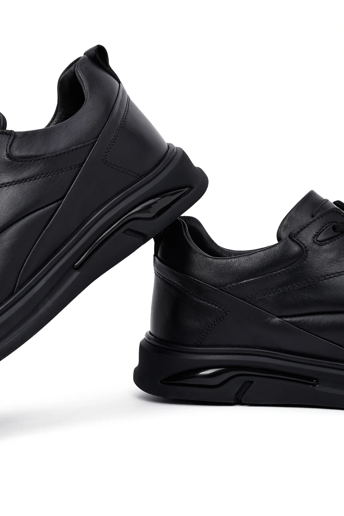 Erkek Siyah Bağcıklı Deri Casual Sneaker - Image 10