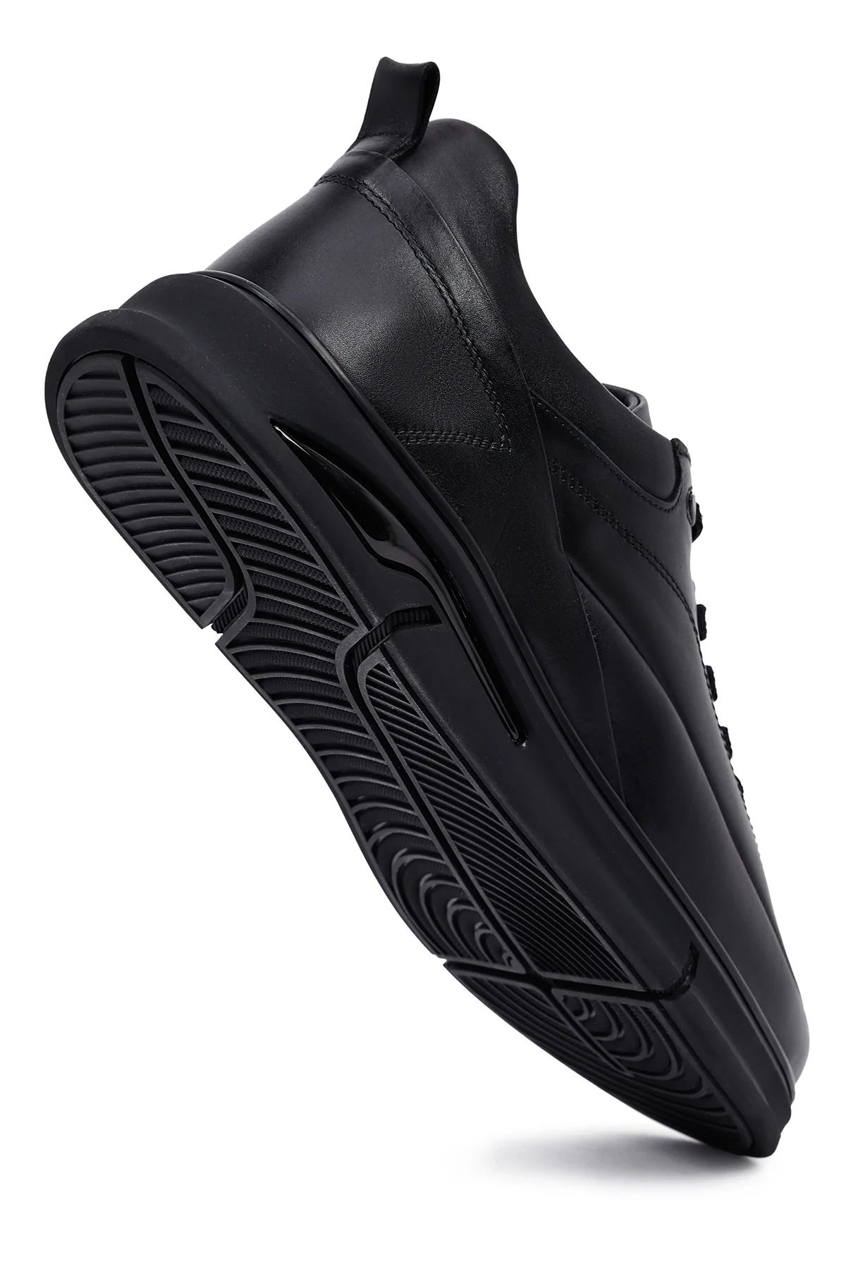 Erkek Siyah Bağcıklı Deri Casual Sneaker - Image 11