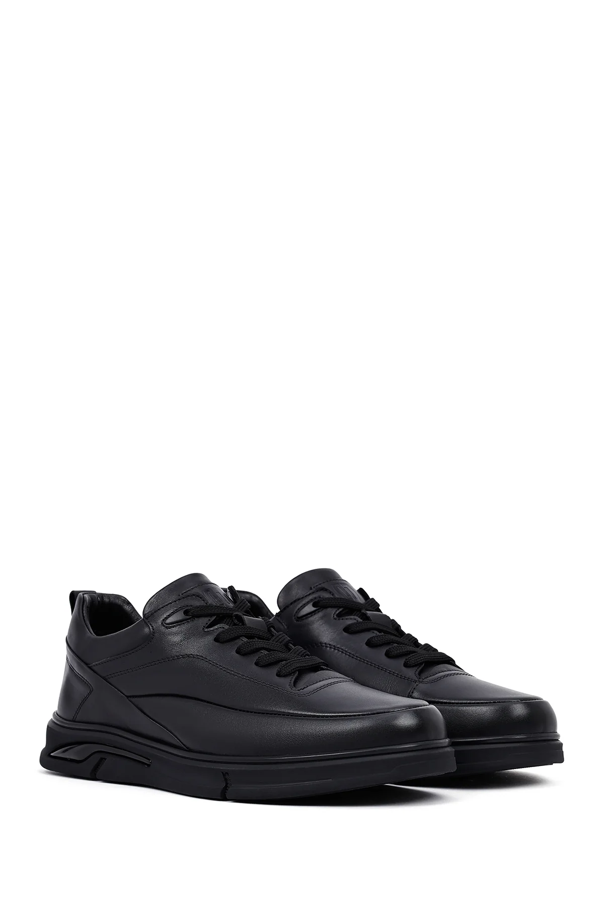 Erkek Siyah Bağcıklı Deri Casual Sneaker - Image 3