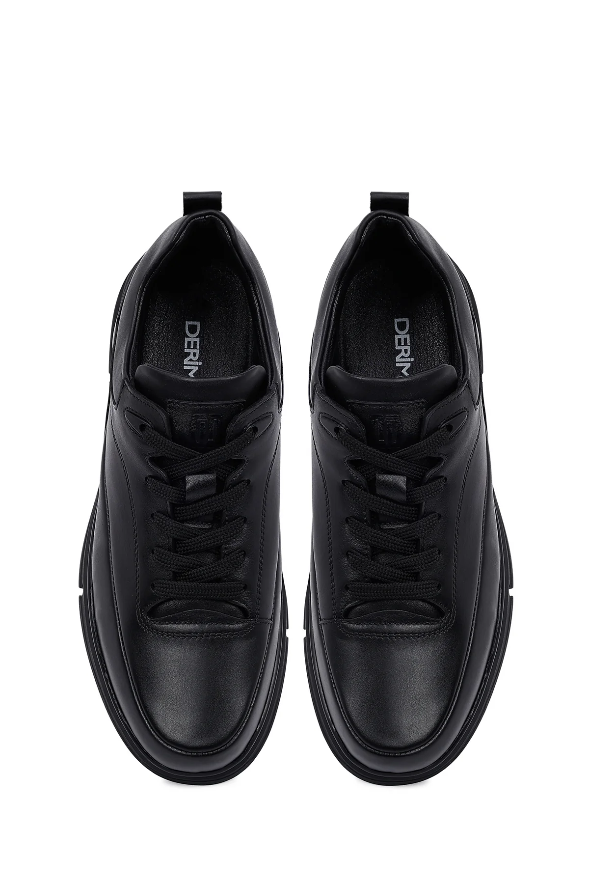Erkek Siyah Bağcıklı Deri Casual Sneaker - Image 7