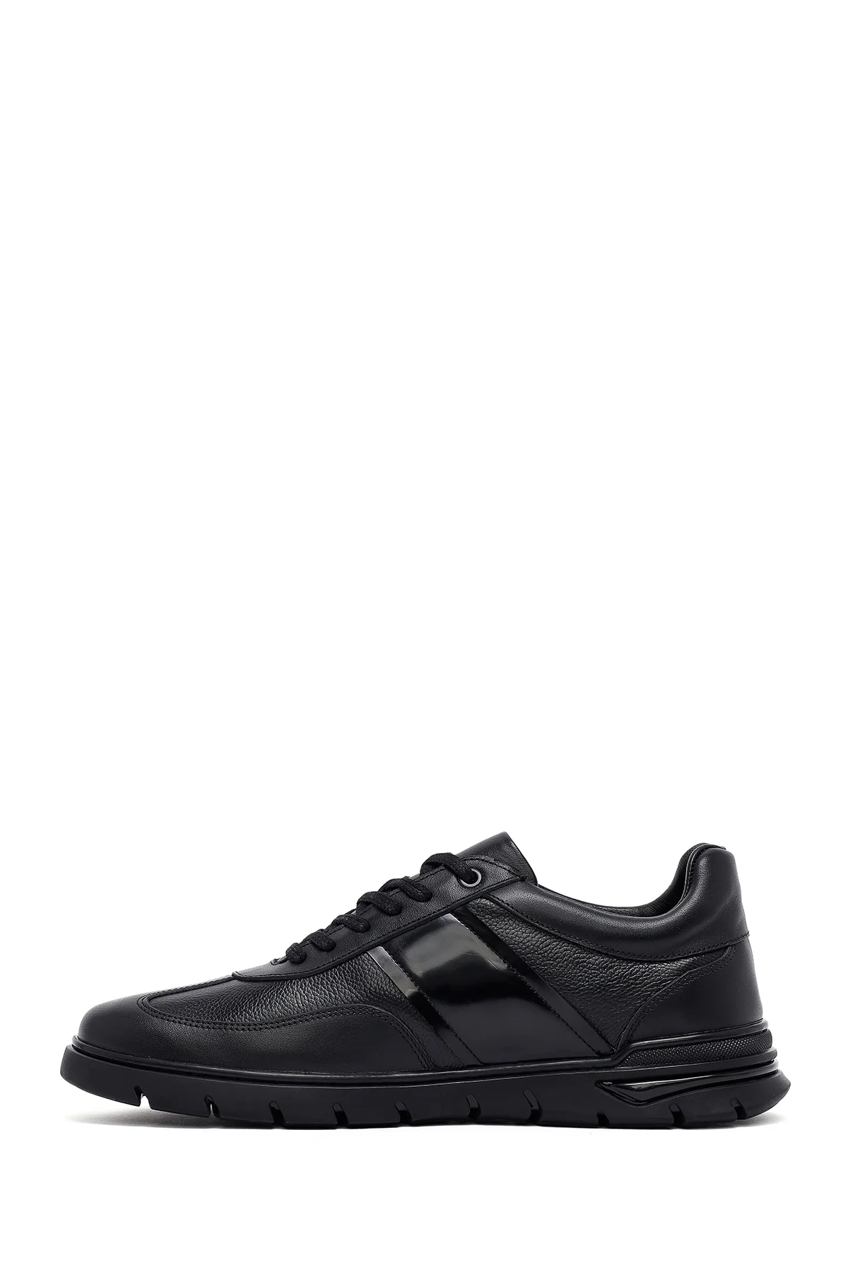Erkek Siyah Bağcıklı Deri Casual Sneaker - Image 2