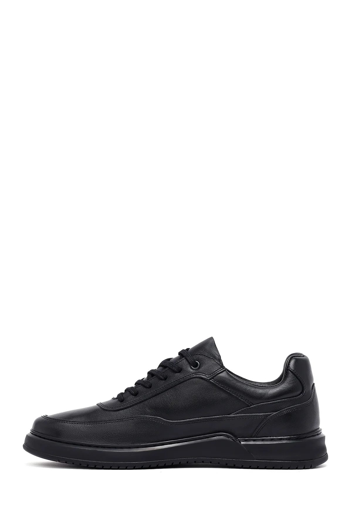 Erkek Siyah Bağcıklı Deri Casual Sneaker - Image 2