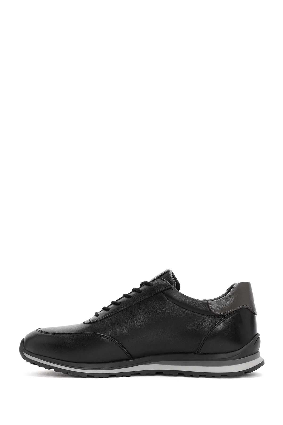 Erkek Siyah Bağcıklı Deri Casual Sneaker - Image 2