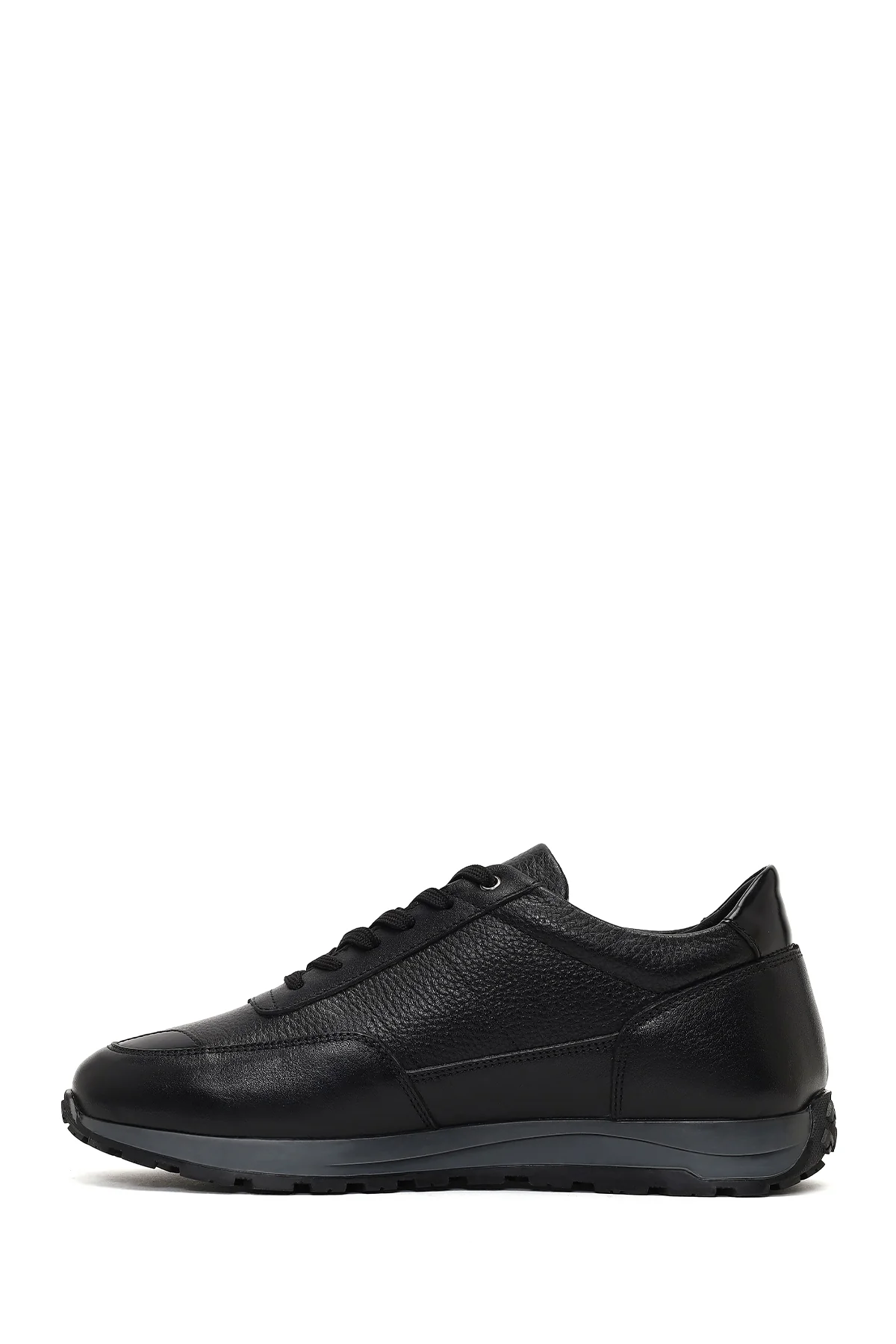 Erkek Siyah Bağcıklı Deri Casual Sneaker - Image 2