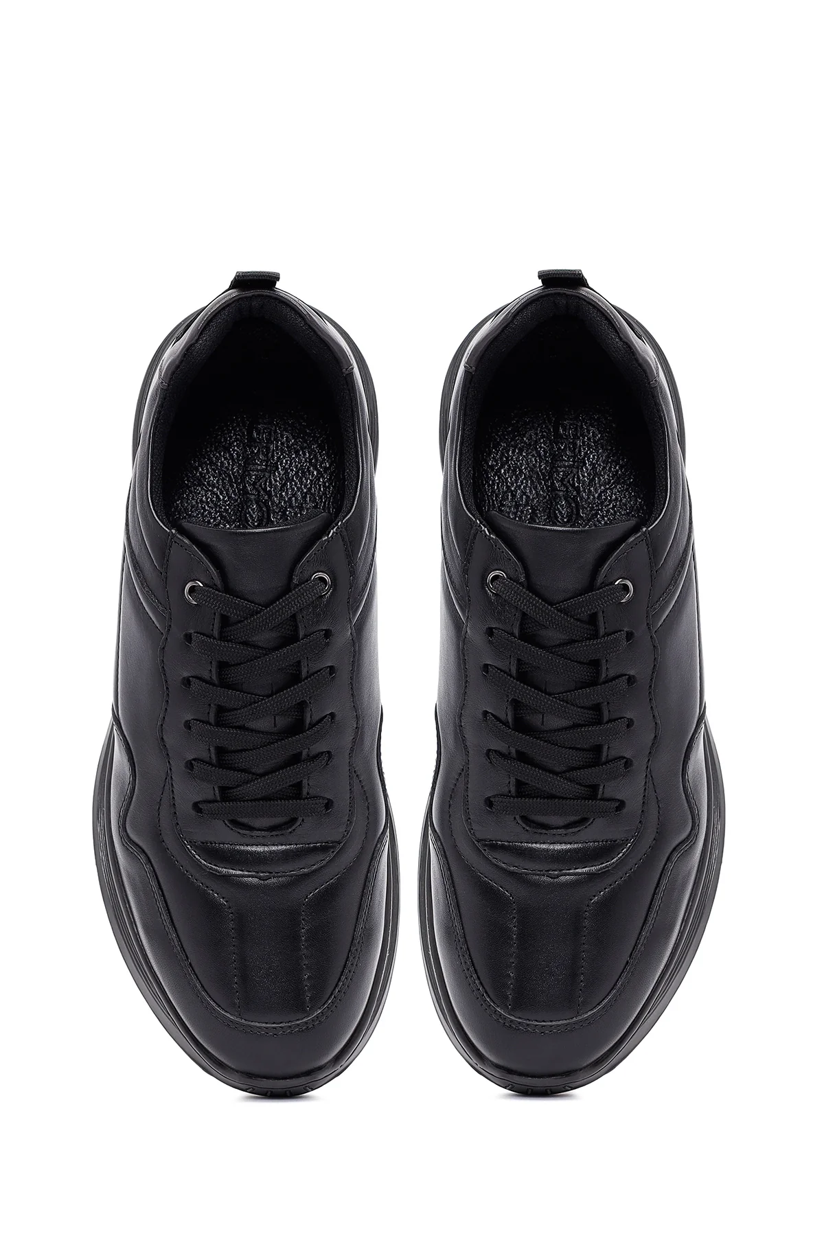 Erkek Siyah Bağcıklı Deri Casual Sneaker - Image 7