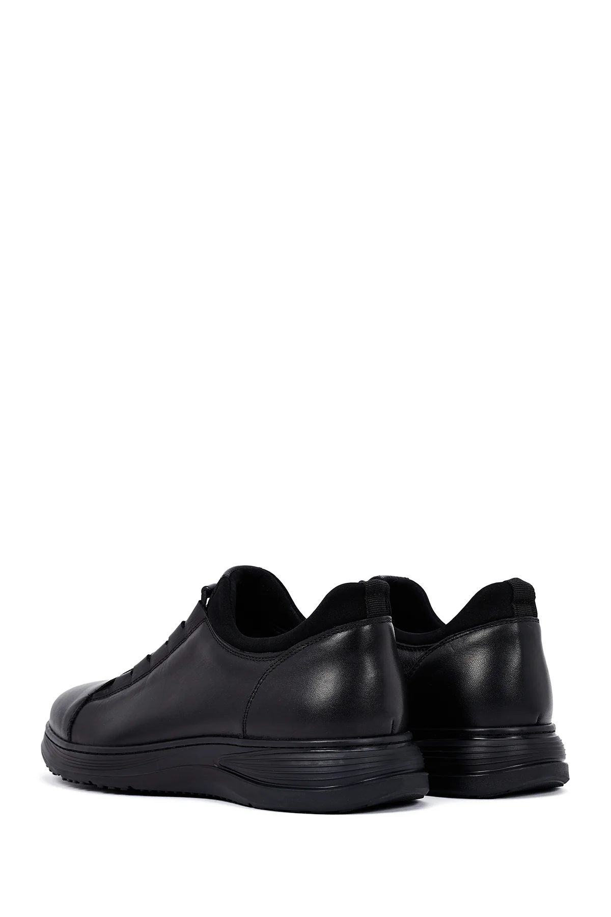 Erkek Siyah Bağcıklı Deri Casual Sneaker - Image 5