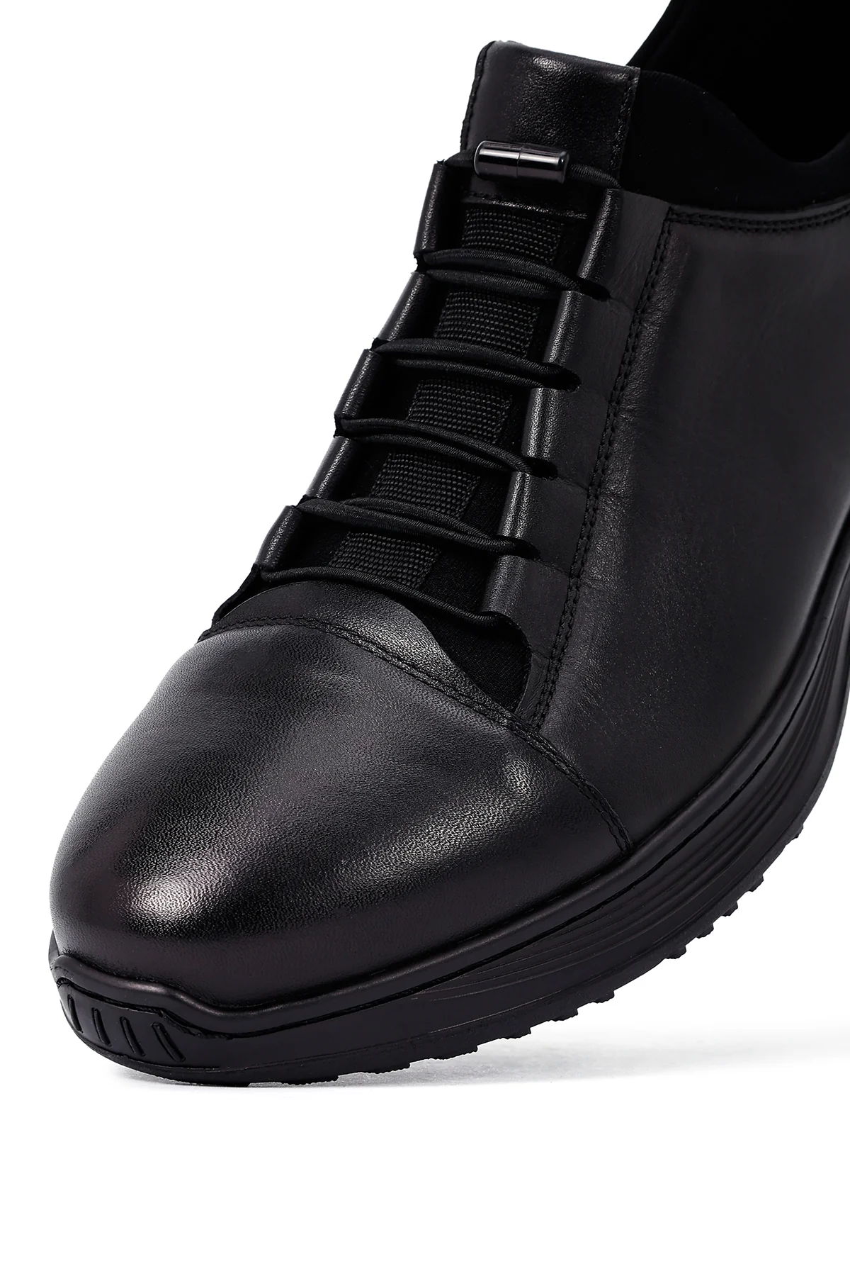 Erkek Siyah Bağcıklı Deri Casual Sneaker - Image 8