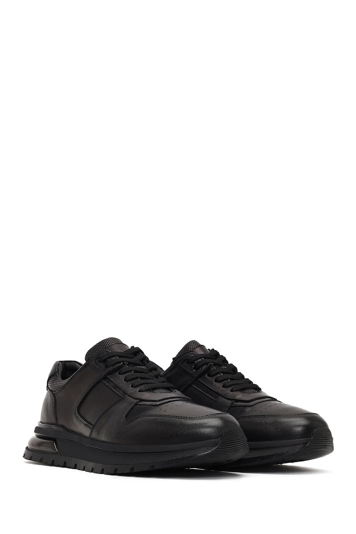 Erkek Siyah Bağcıklı Deri Casual Sneaker - Image 3