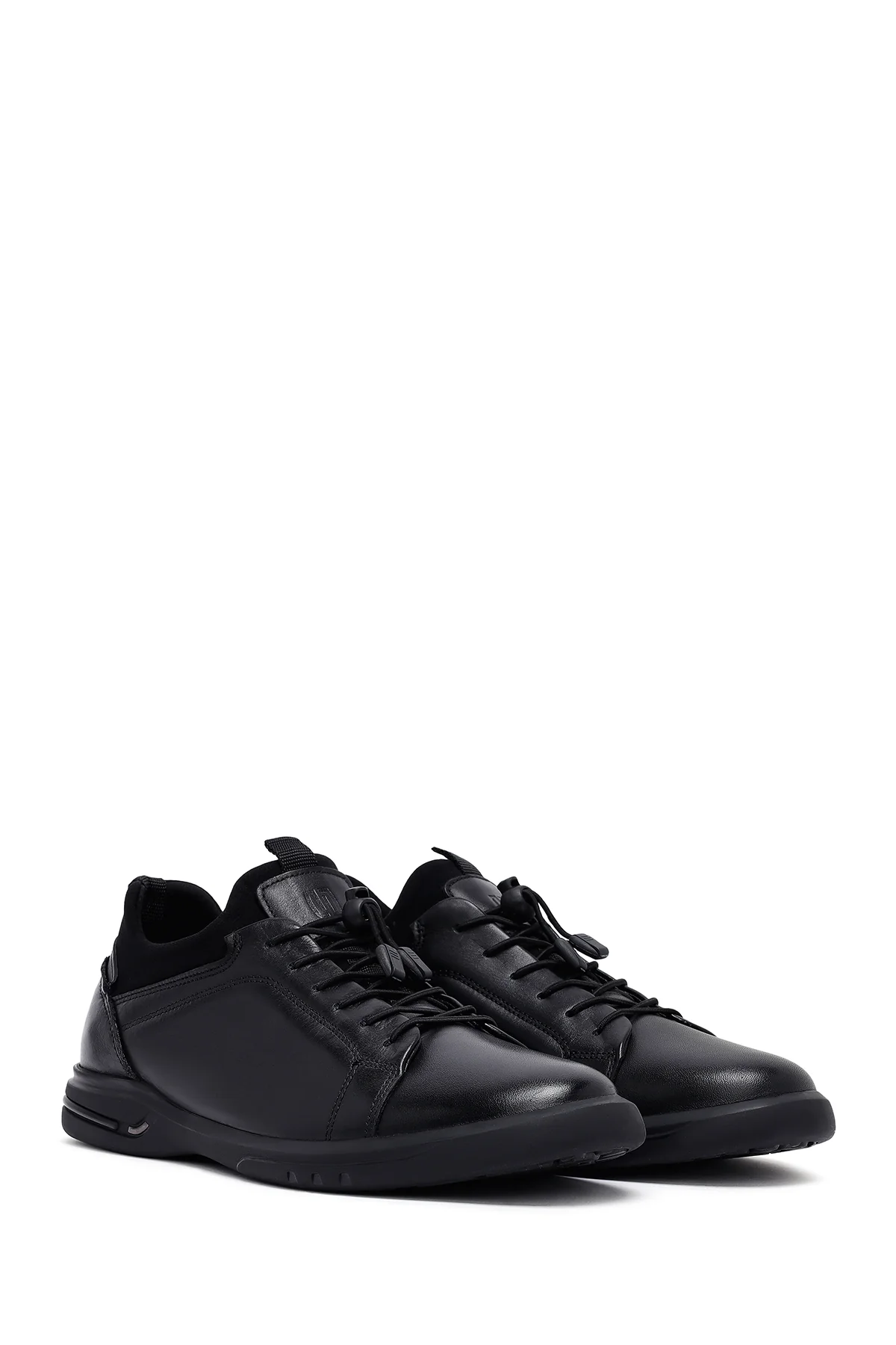 Erkek Siyah Bağcıklı Deri Casual Sneaker - Image 3