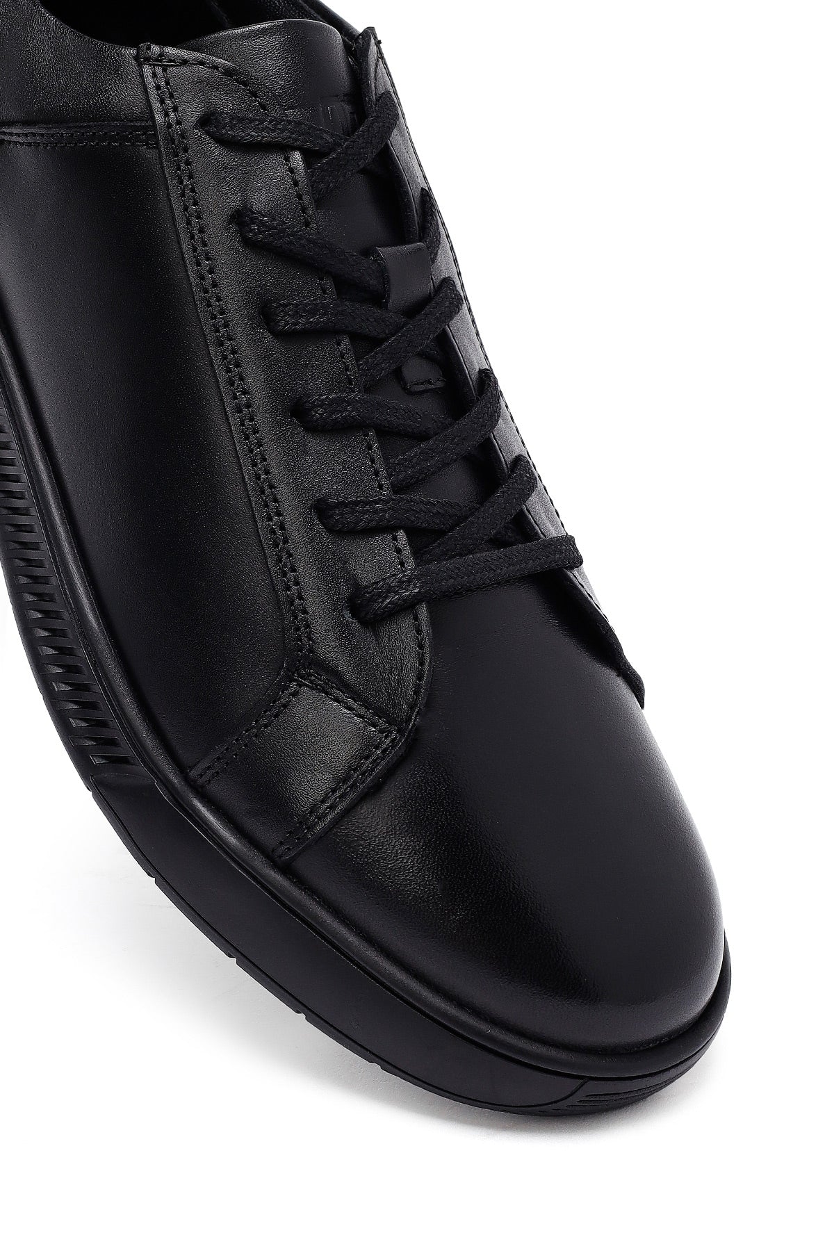 Erkek Siyah Bağcıklı Deri Casual Sneaker - Image 10