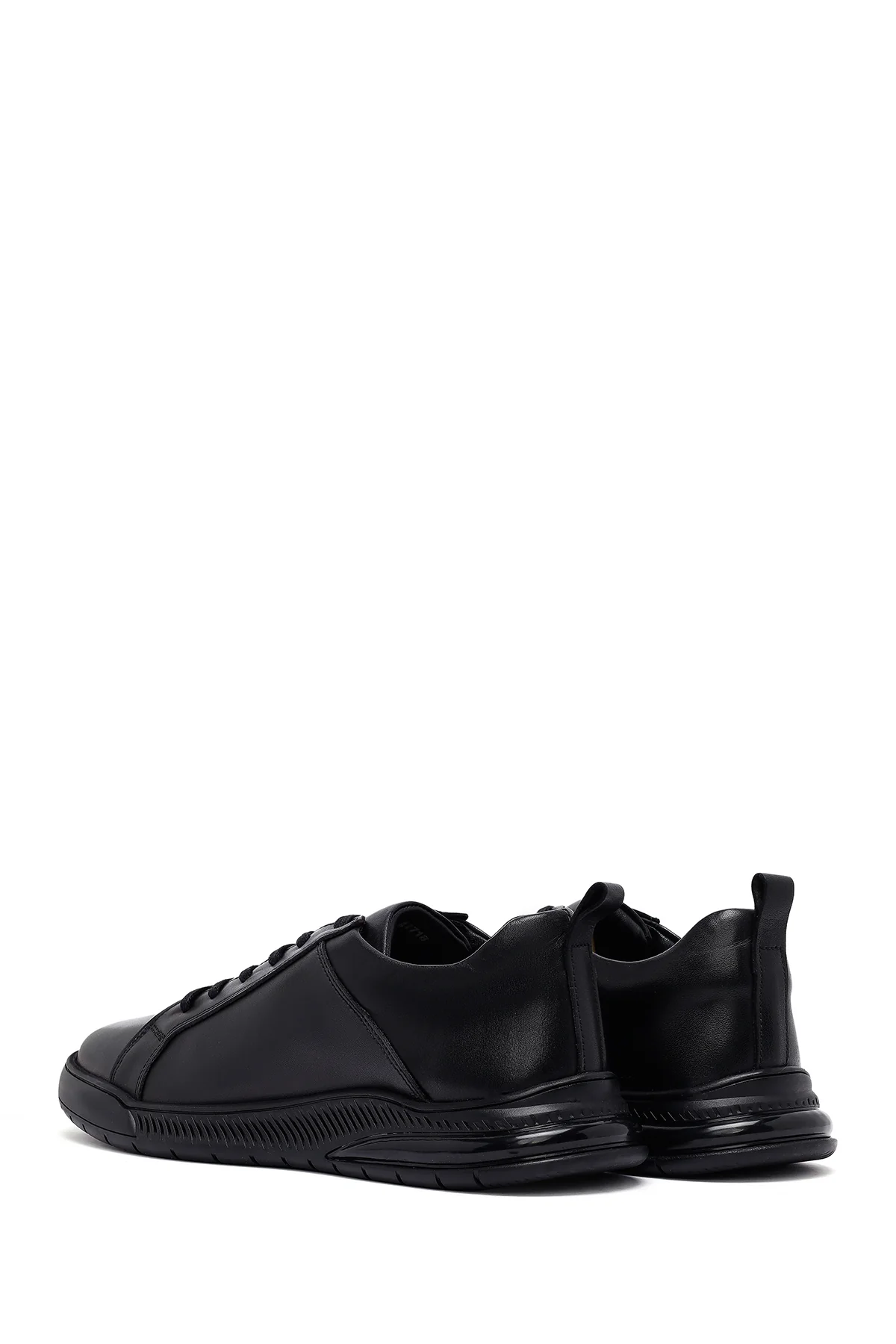 Erkek Siyah Bağcıklı Deri Casual Sneaker - Image 5