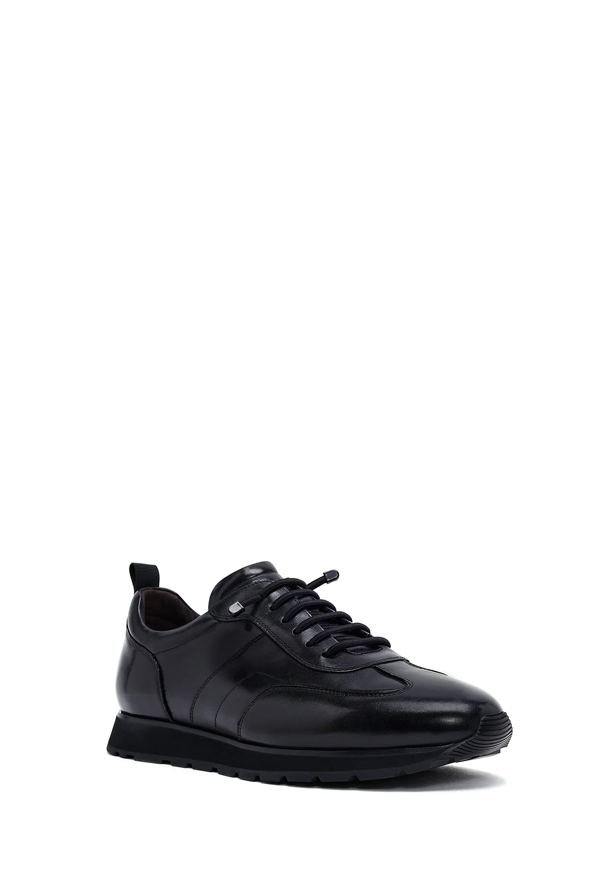 Erkek Siyah Bağcıklı Deri Casual Sneaker - Image 6