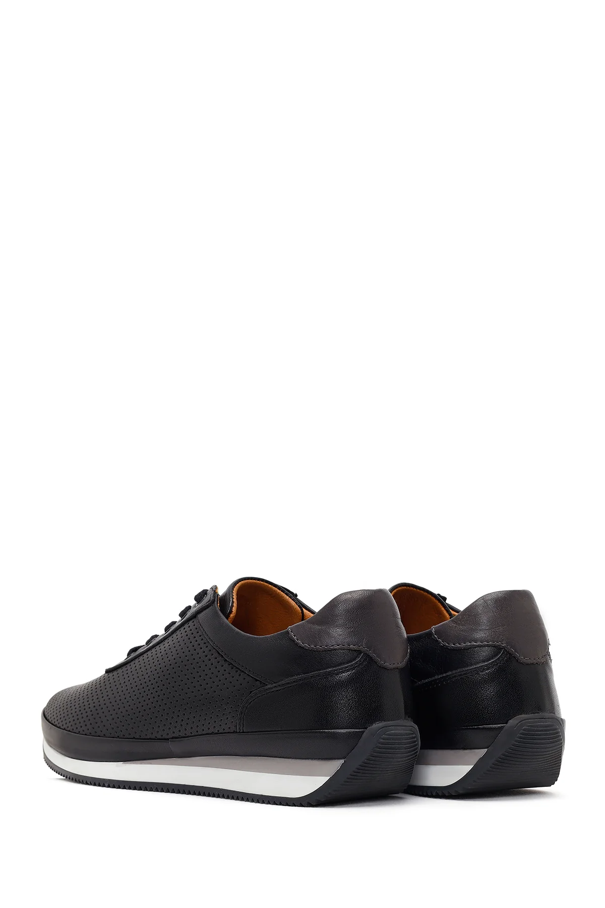Erkek Siyah Bağcıklı Deri Casual Sneaker - Image 6