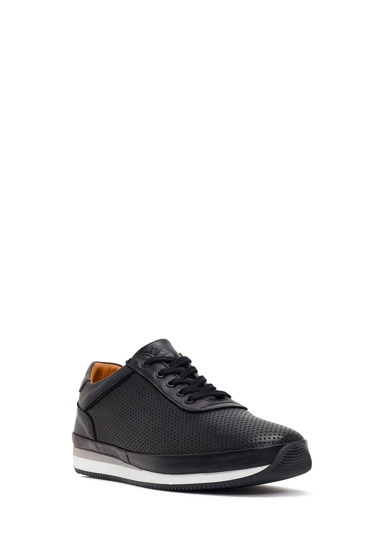 Erkek Siyah Bağcıklı Deri Casual Sneaker - Image 7