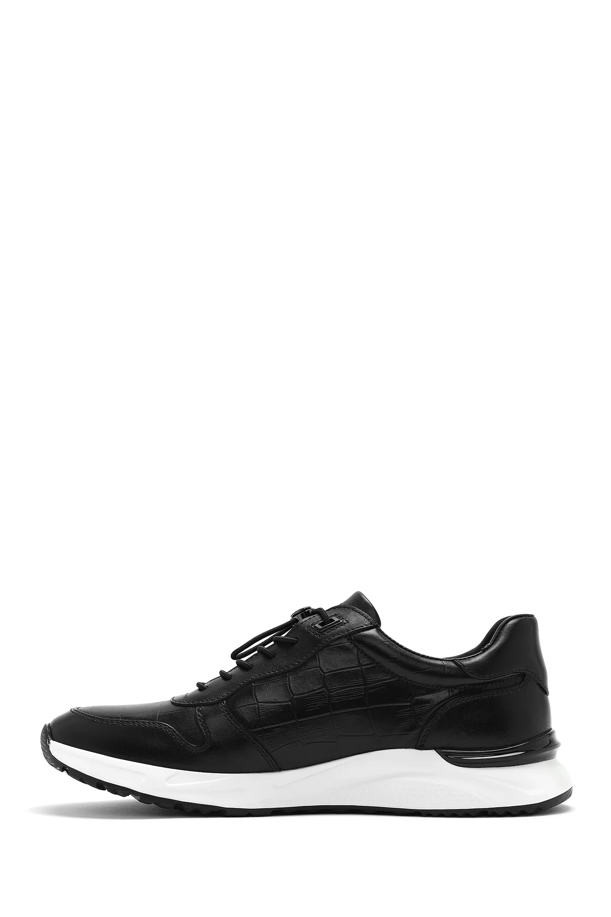 Erkek Siyah Bağcıklı Deri Casual Sneaker - Image 3