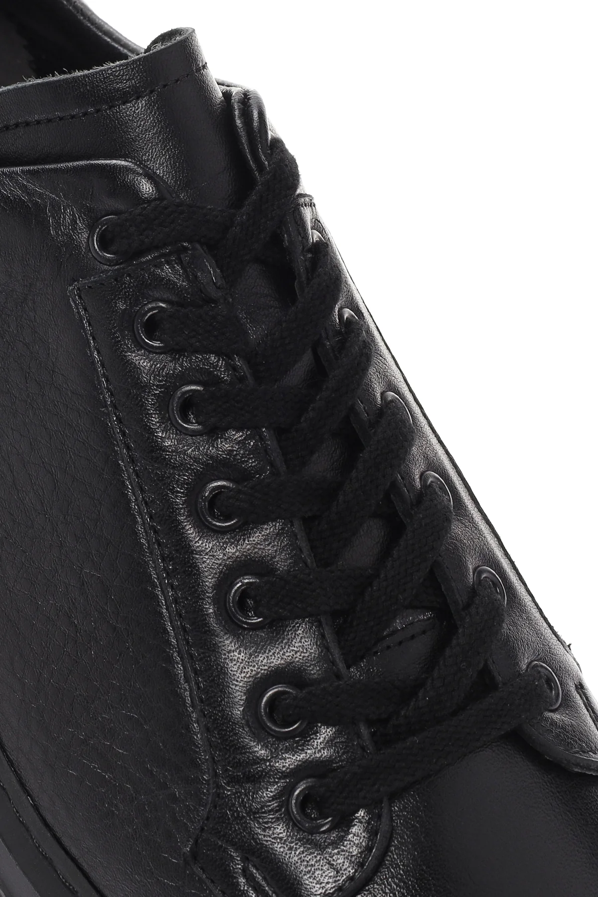 Erkek Siyah Bağcıklı Deri Sneaker - Image 9