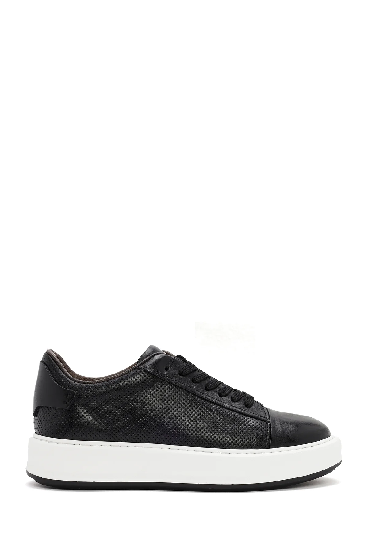 Erkek Siyah Bağcıklı Deri Sneaker