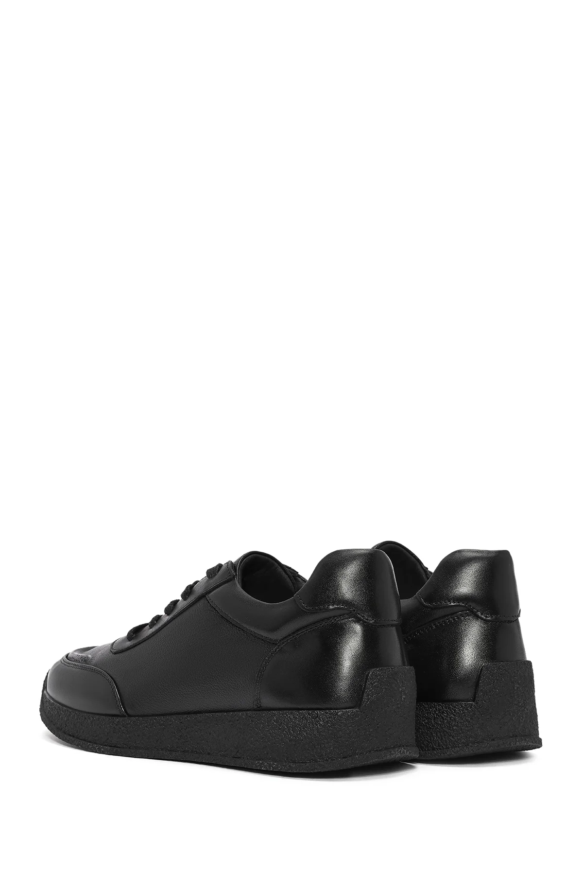 Erkek Siyah Bağcıklı Deri Sneaker - Image 5