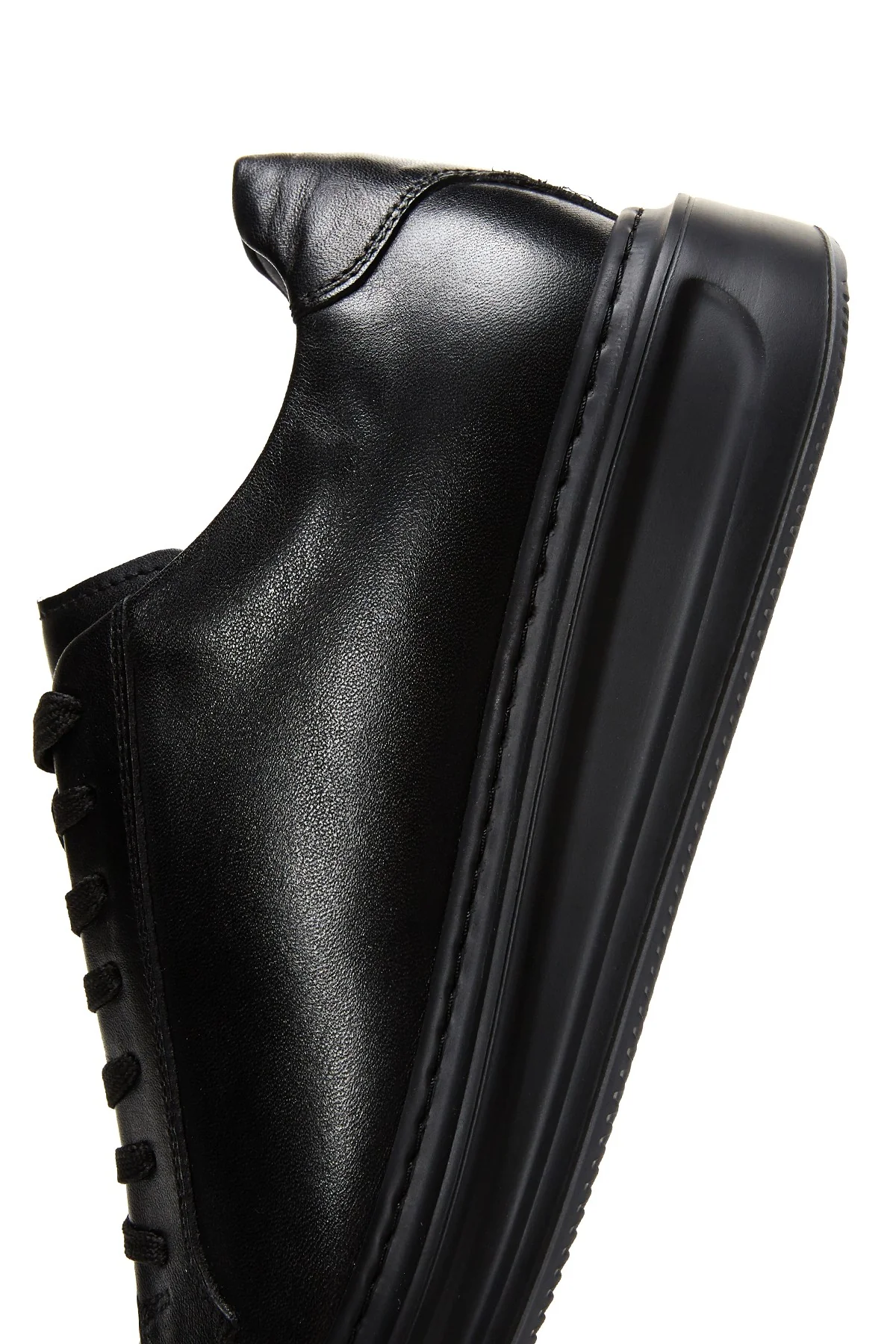 Erkek Siyah Bağcıklı Deri Sneaker - Image 7