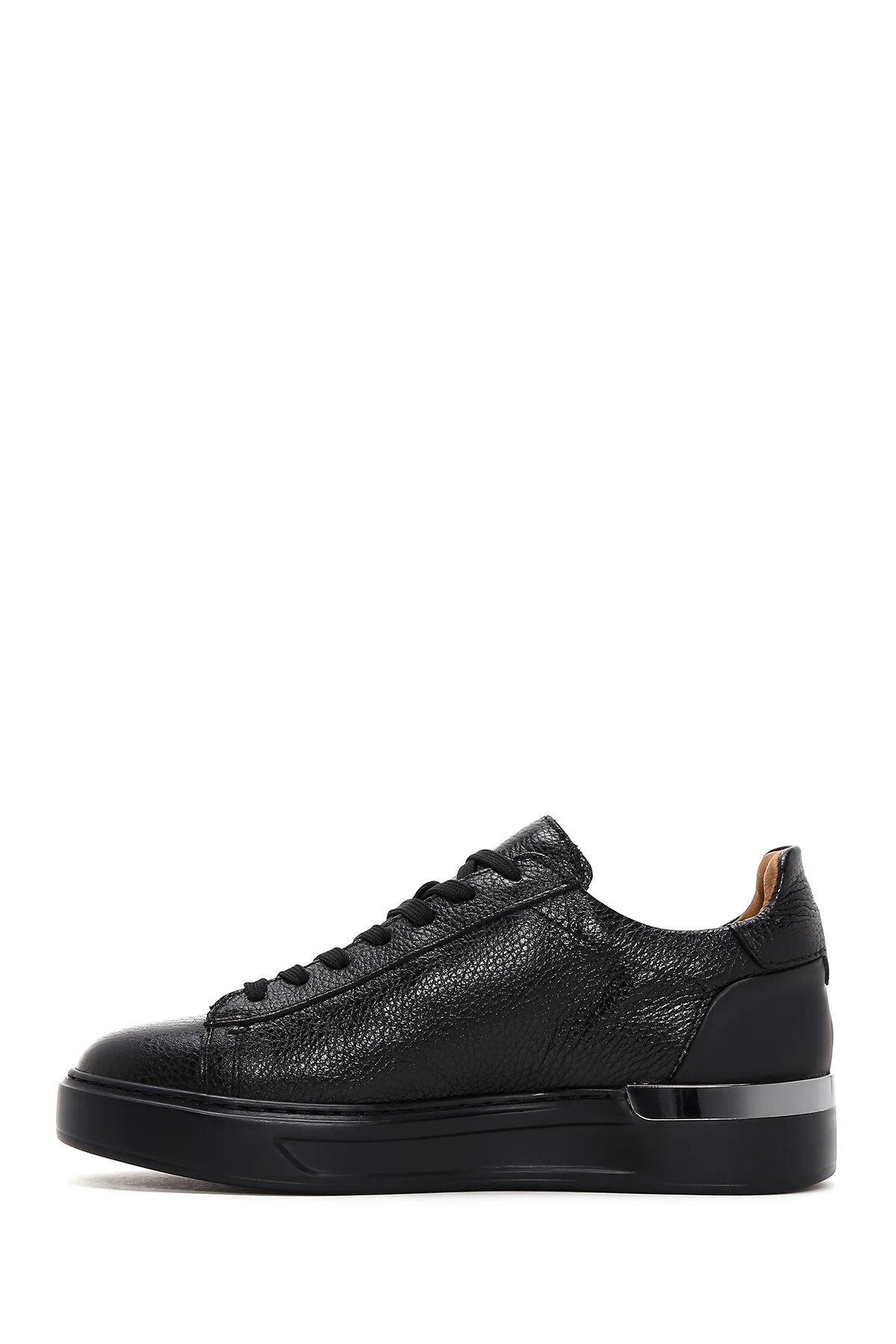 Erkek Siyah Bağcıklı Deri Sneaker - Image 2