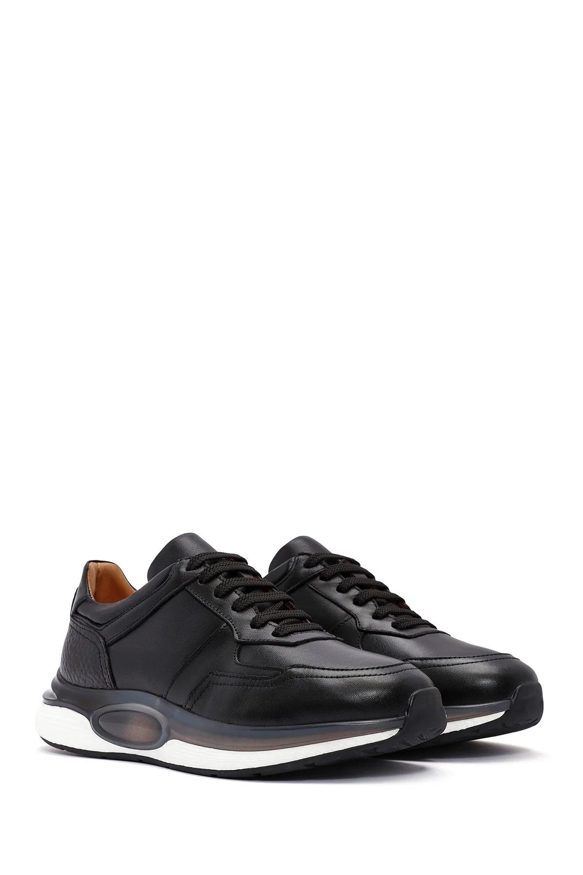 Erkek Siyah Bağcıklı Deri Sneaker - Image 3