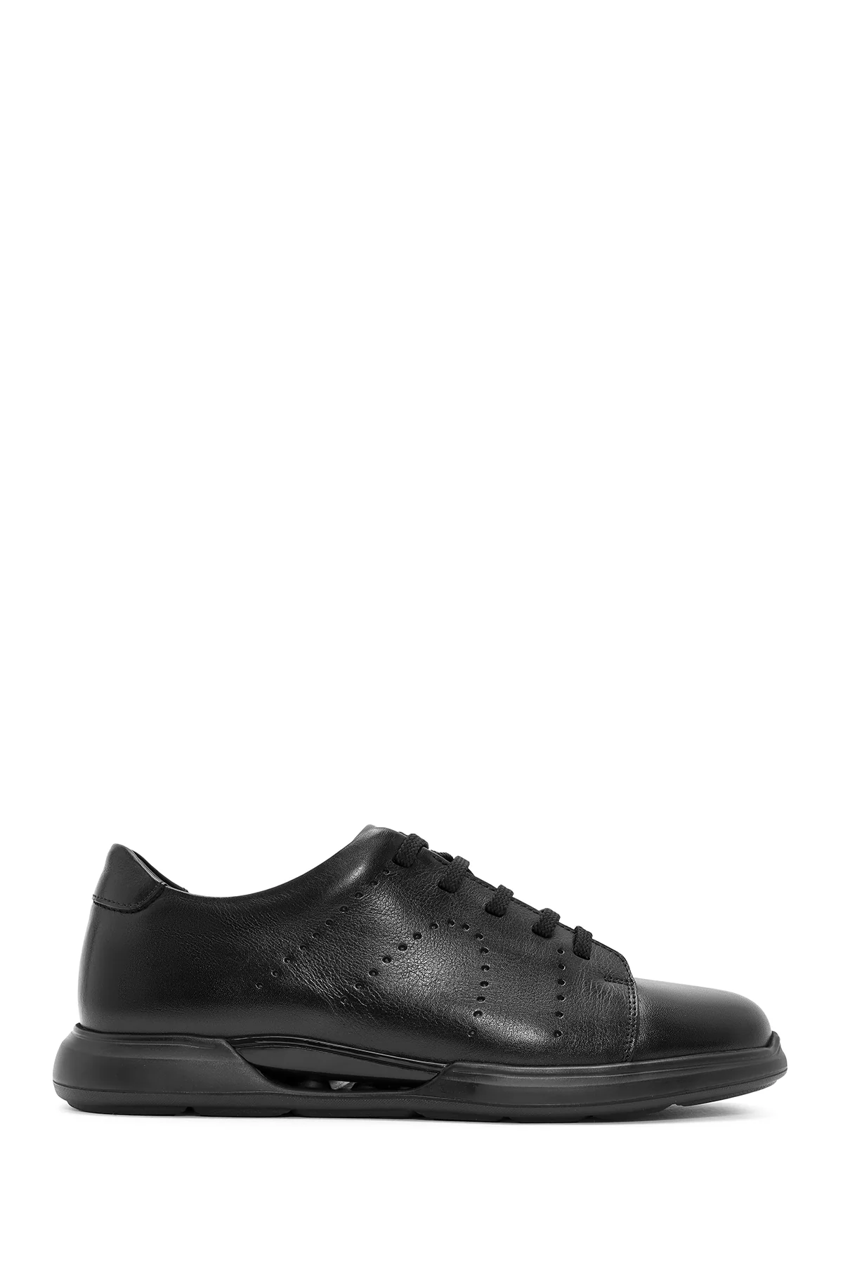Erkek Siyah Bağcıklı Deri Sneaker