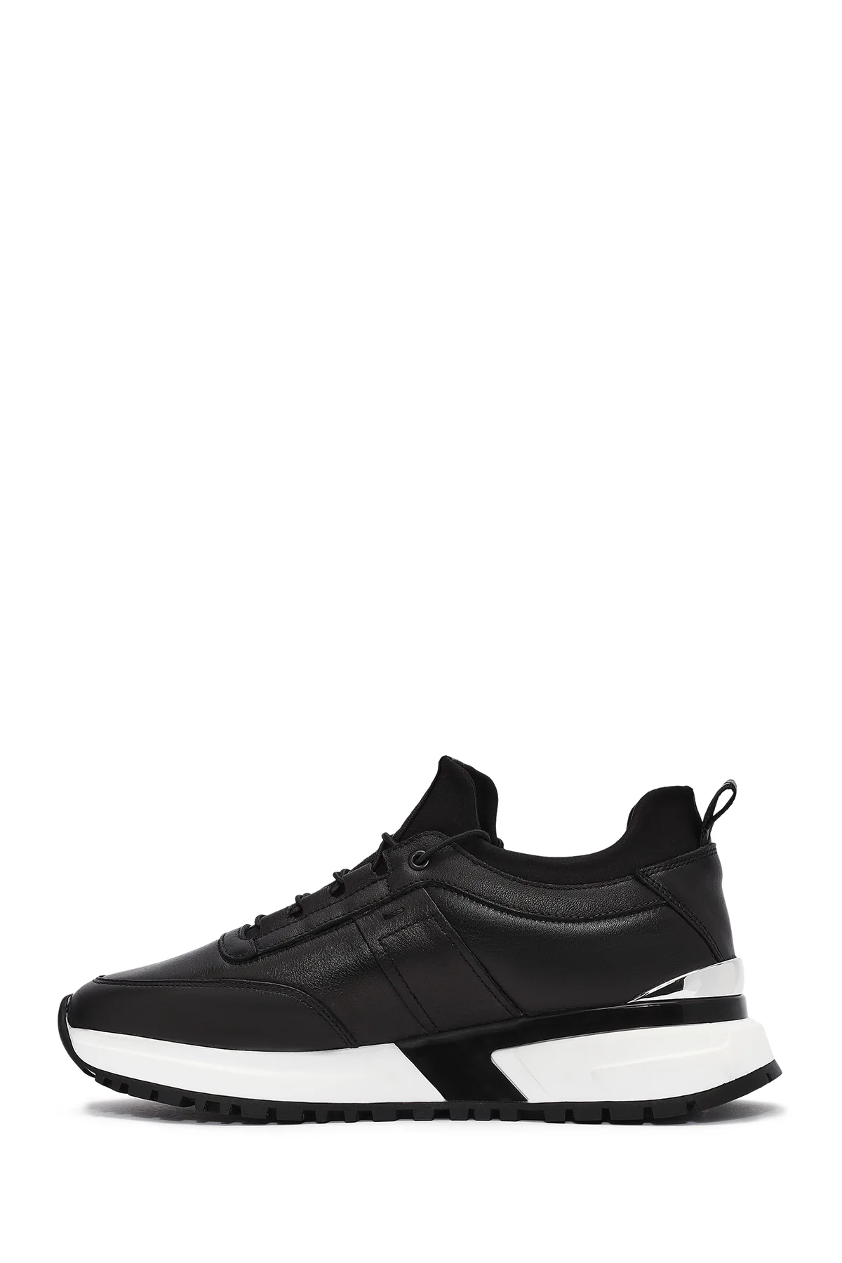 Erkek Siyah Bağcıklı Deri Sneaker - Image 2