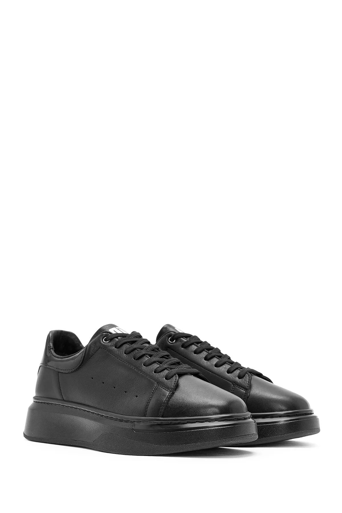 Erkek Siyah Bağcıklı Deri Sneaker - Image 3
