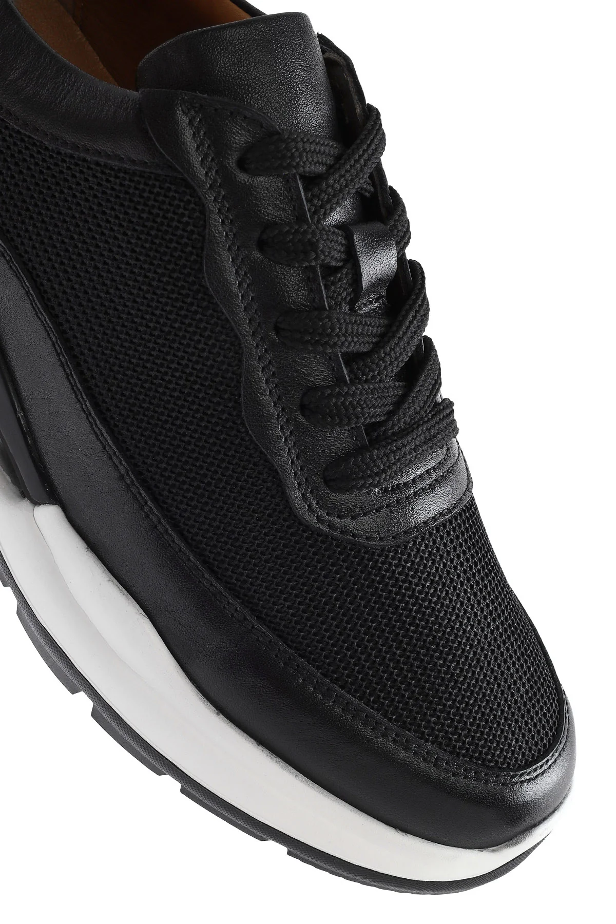 Erkek Siyah Bağcıklı Deri Sneaker - Image 9