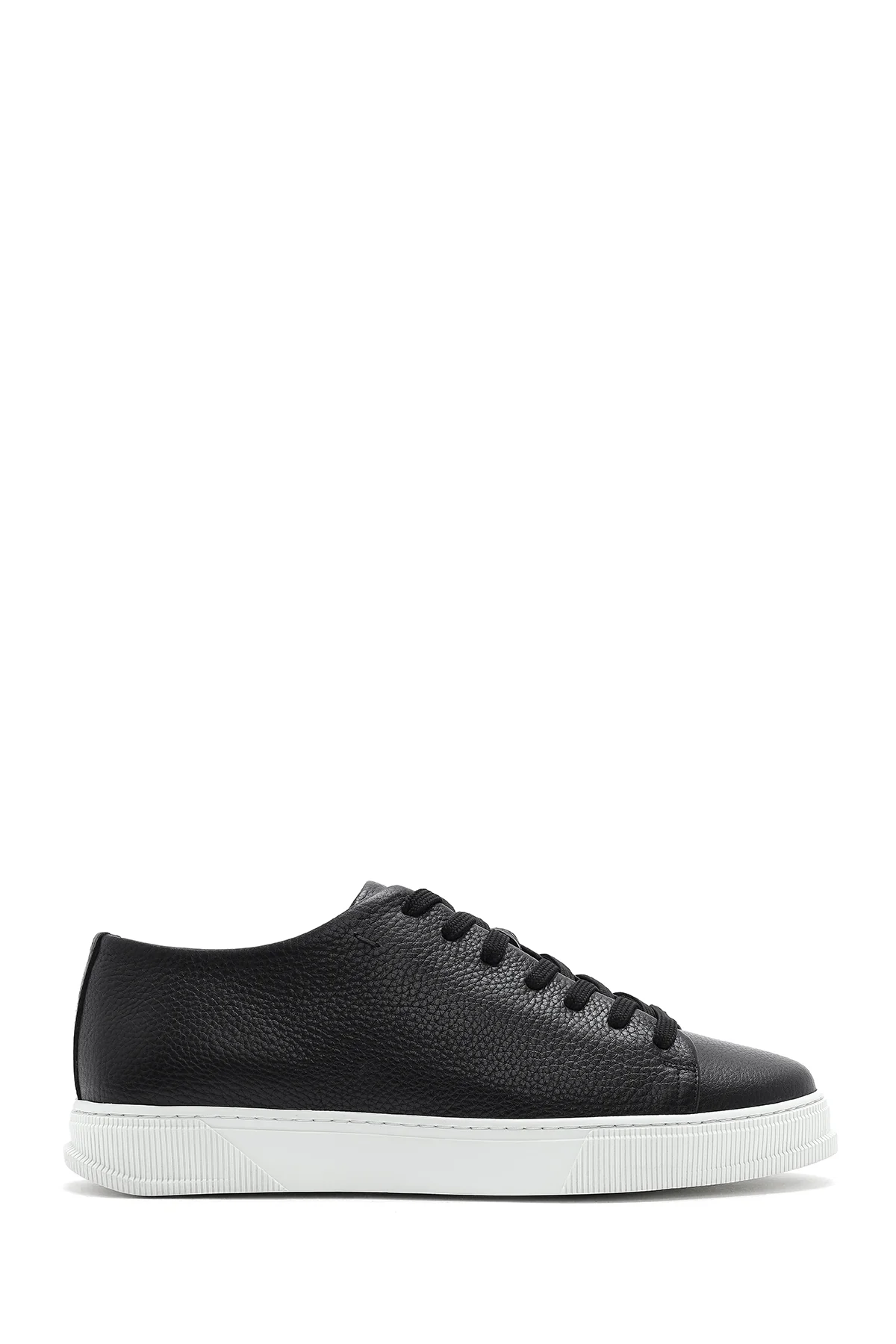 Erkek Siyah Bağcıklı Deri Sneaker