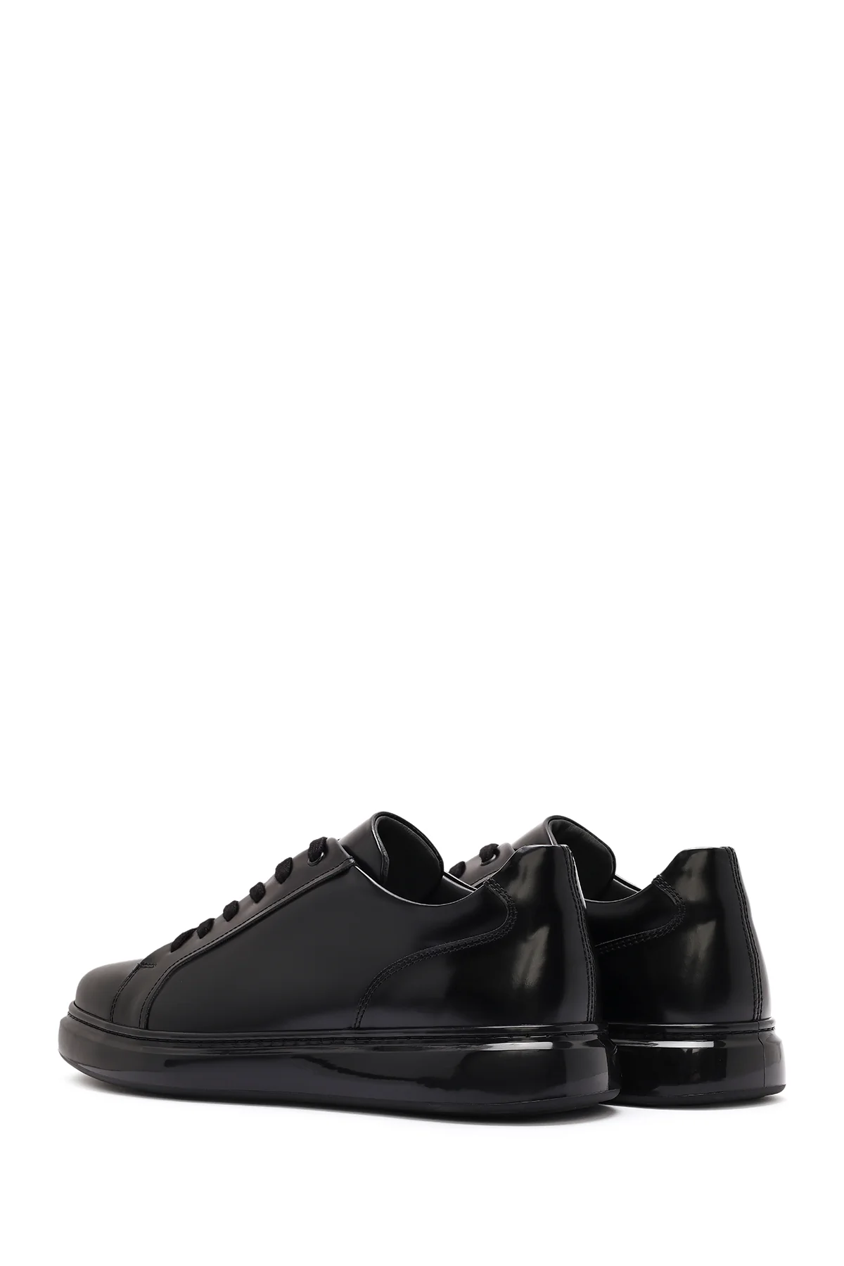 Erkek Siyah Bağcıklı Deri Sneaker - Image 5