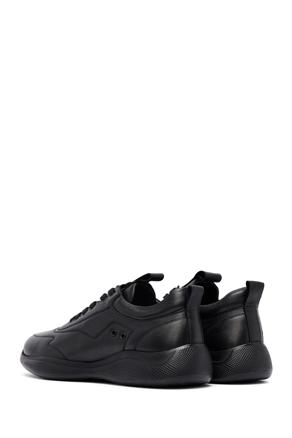 Erkek Siyah Bağcıklı Deri Sneaker - Image 5