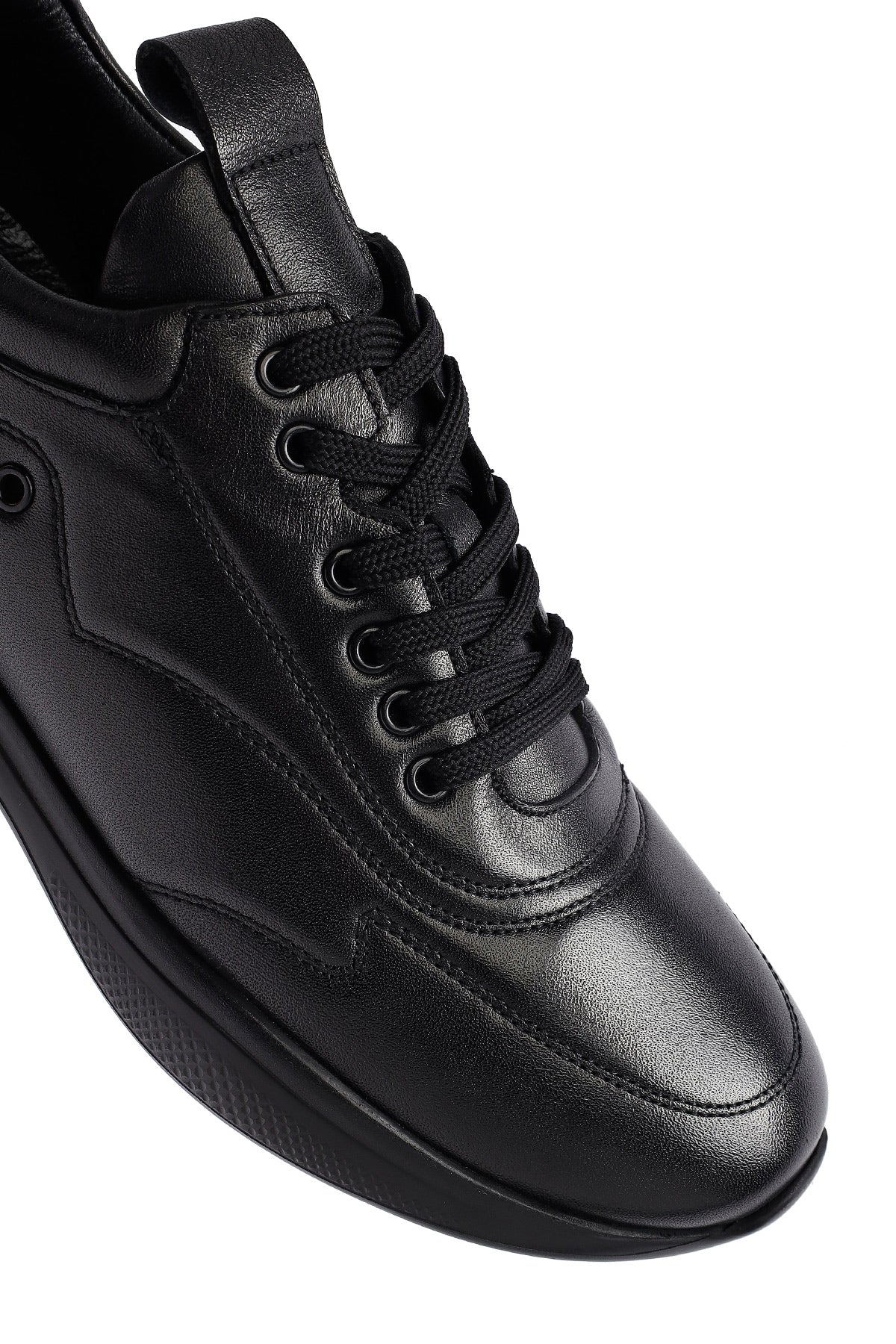 Erkek Siyah Bağcıklı Deri Sneaker - Image 9