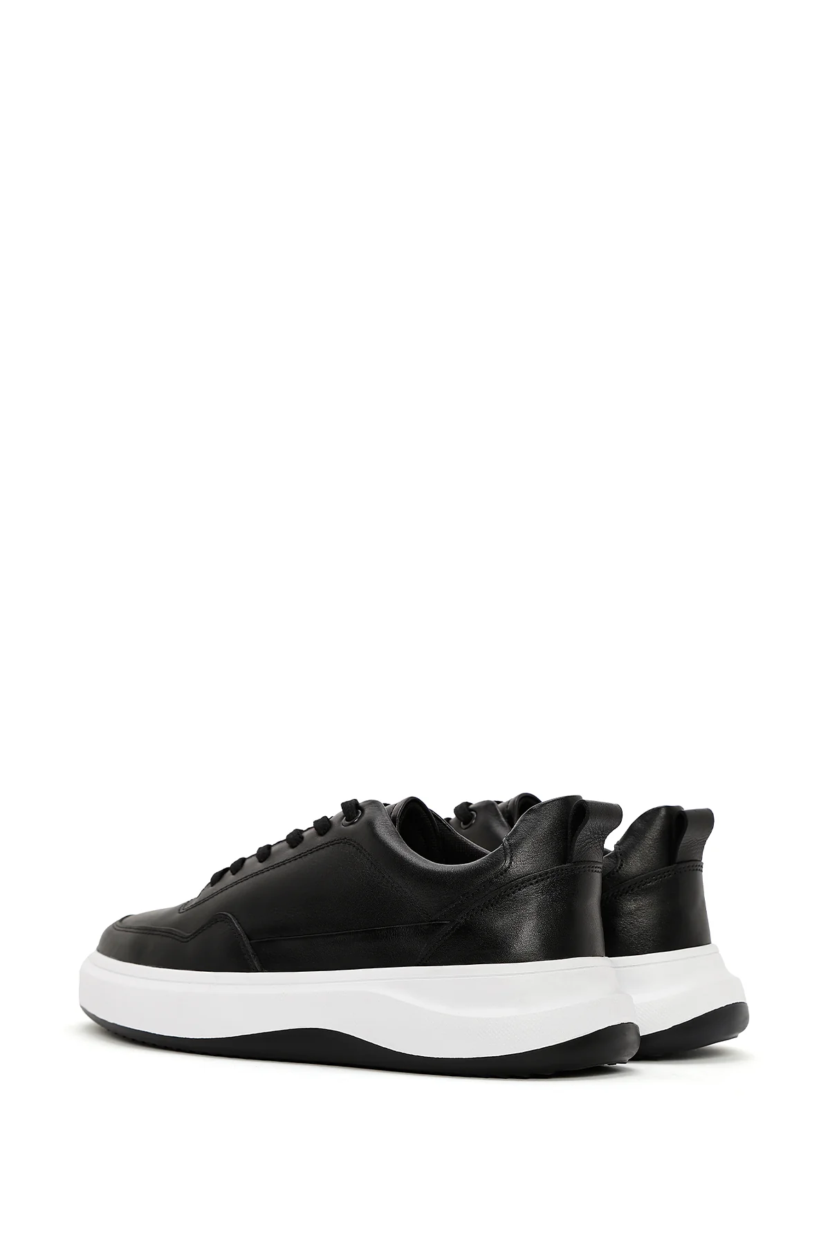 Erkek Siyah Bağcıklı Deri Sneaker - Image 5