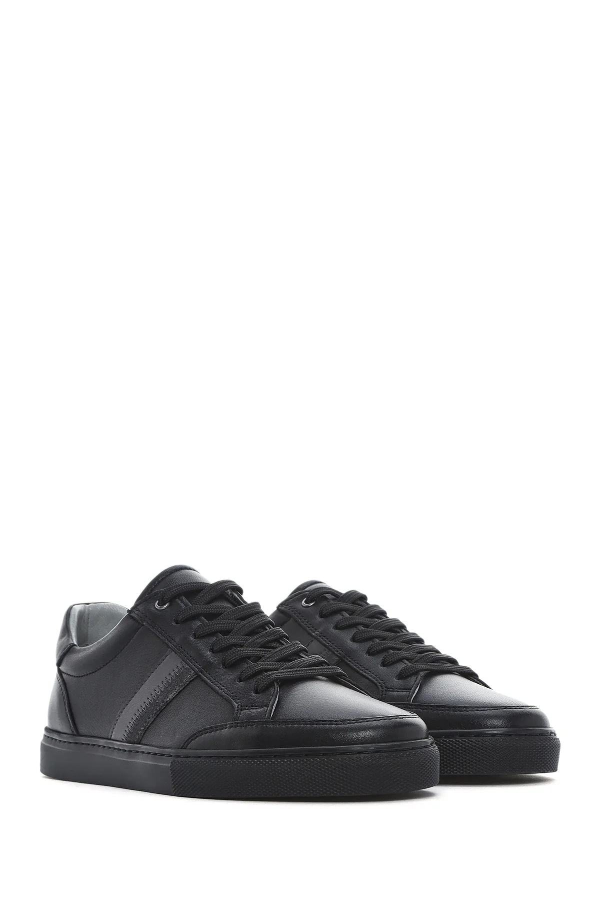 Erkek Siyah Bağcıklı Deri Sneaker - Image 3