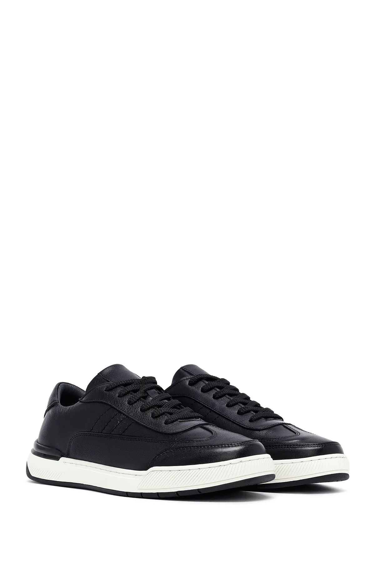 Erkek Siyah Bağcıklı Deri Sneaker - Image 3