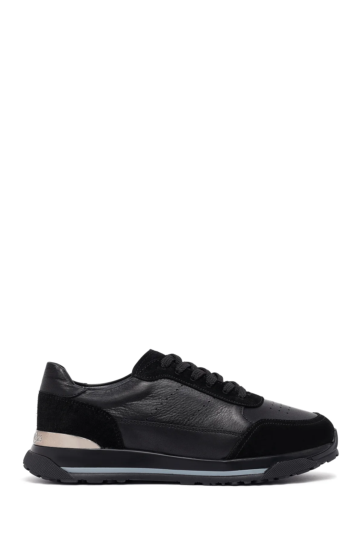 Erkek Siyah Bağcıklı Deri Sneaker