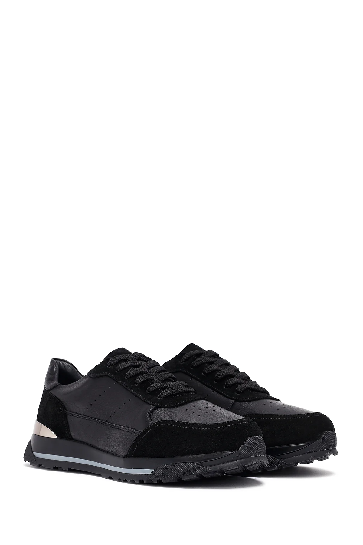 Erkek Siyah Bağcıklı Deri Sneaker - Image 3