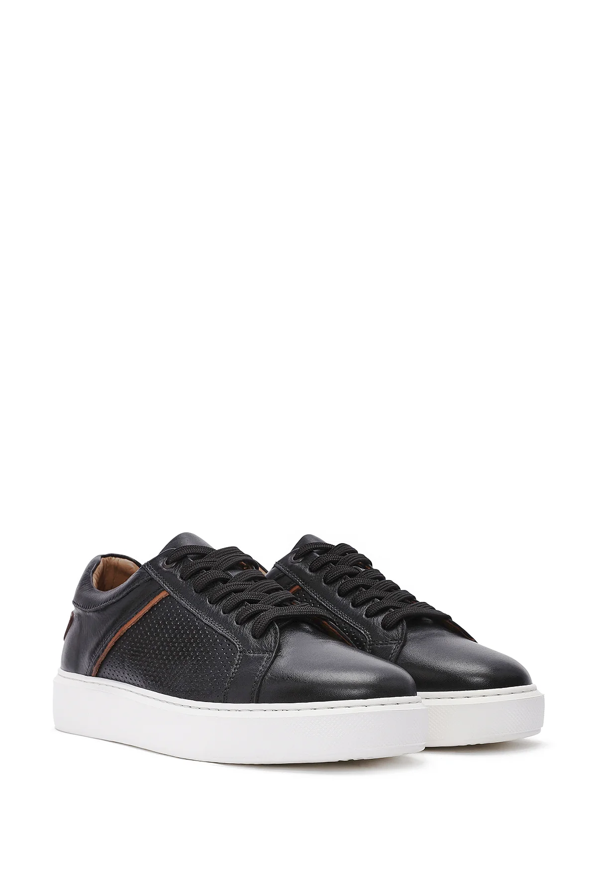 Erkek Siyah Bağcıklı Deri Sneaker - Image 3