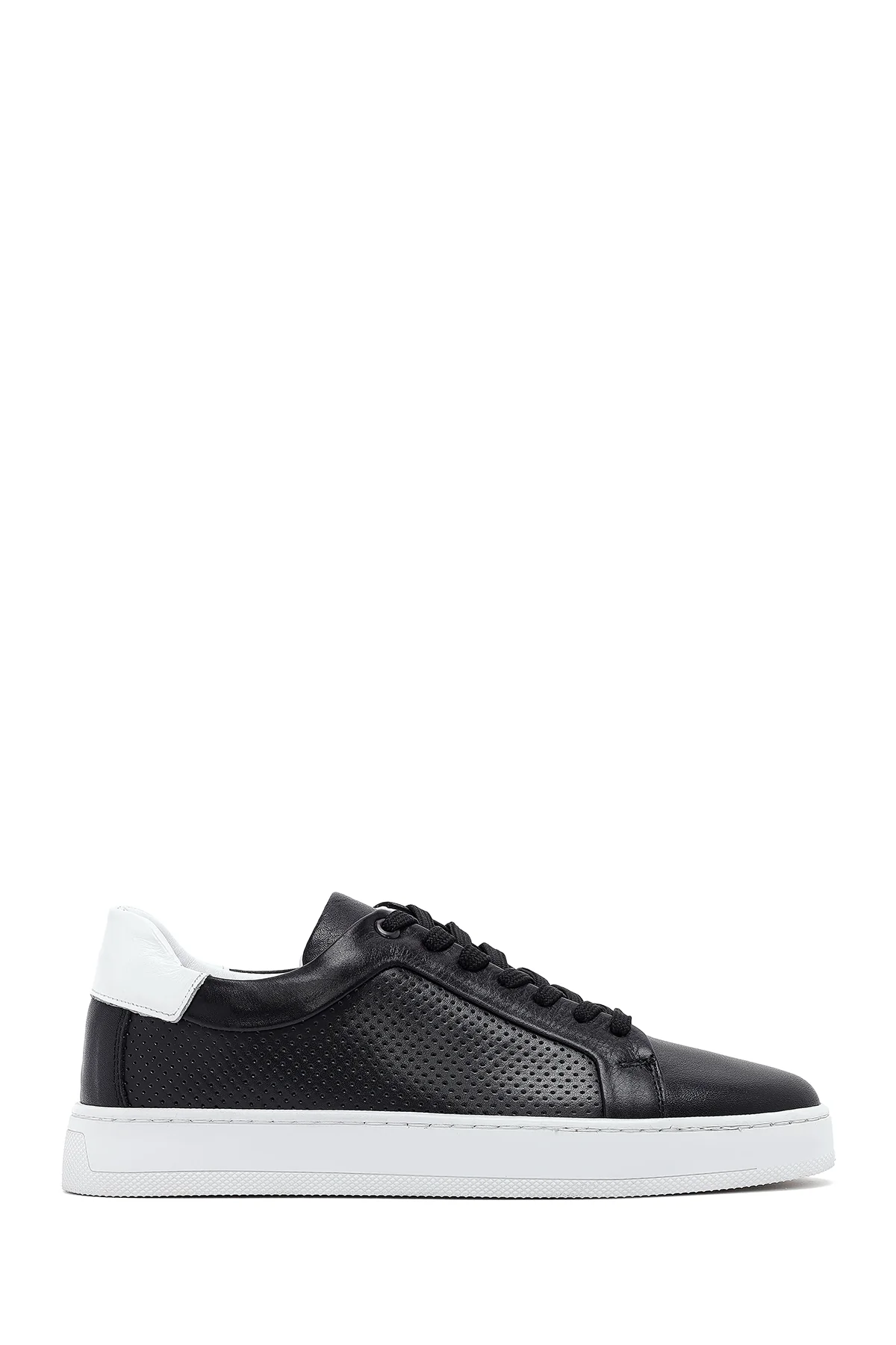Erkek Siyah Bağcıklı Deri Sneaker