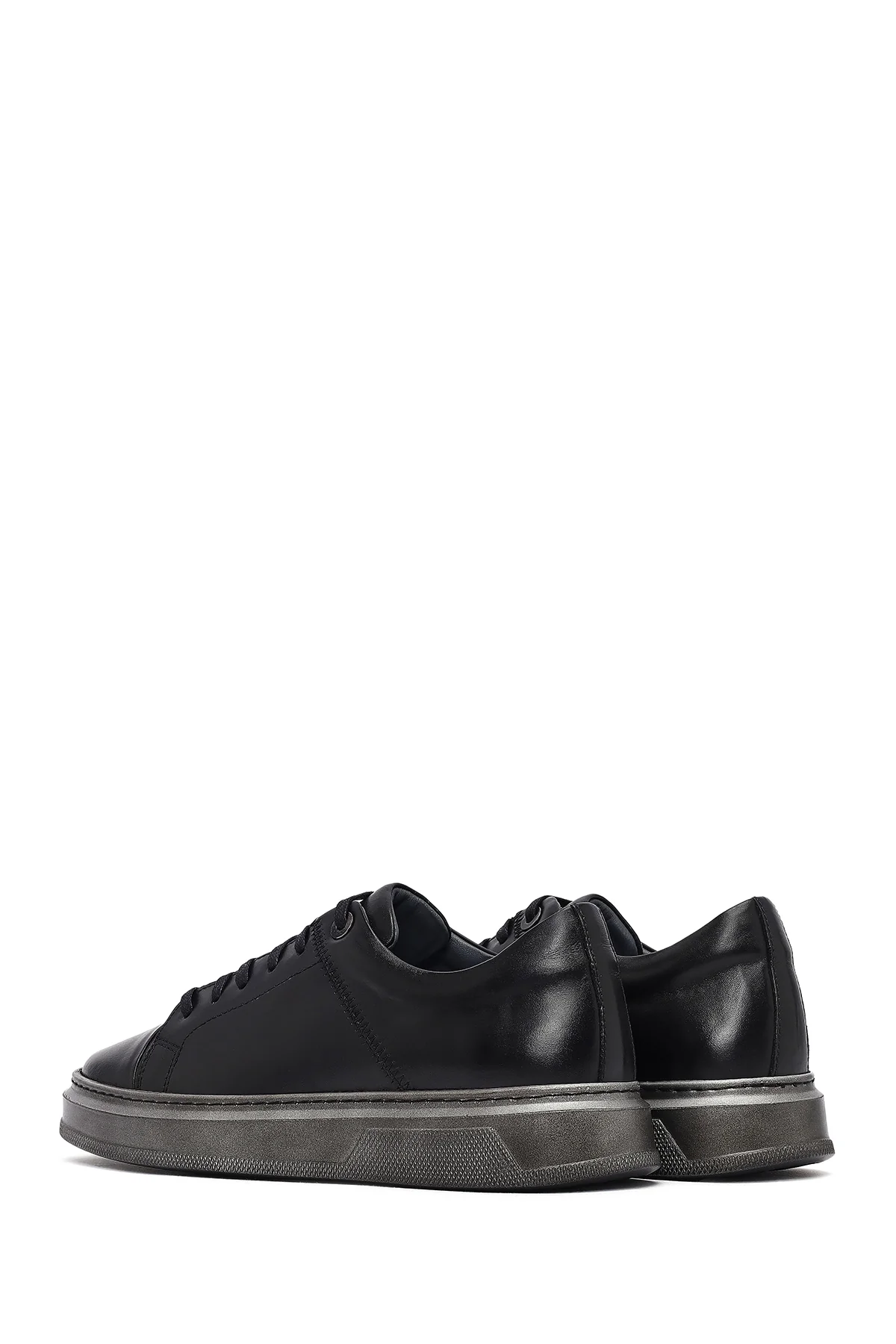 Erkek Siyah Bağcıklı Deri Sneaker - Image 5