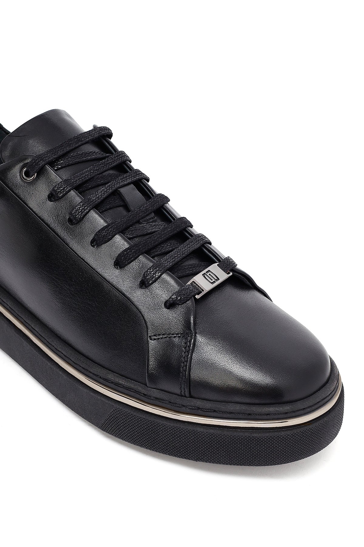 Erkek Siyah Bağcıklı Deri Sneaker - Image 10