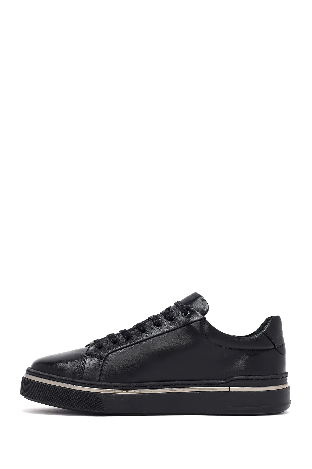 Erkek Siyah Bağcıklı Deri Sneaker - Image 2