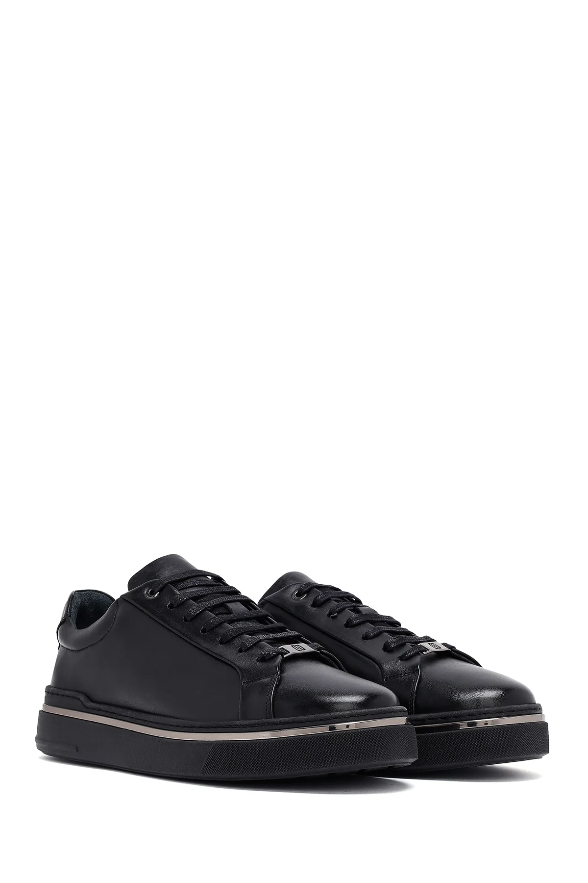 Erkek Siyah Bağcıklı Deri Sneaker - Image 3