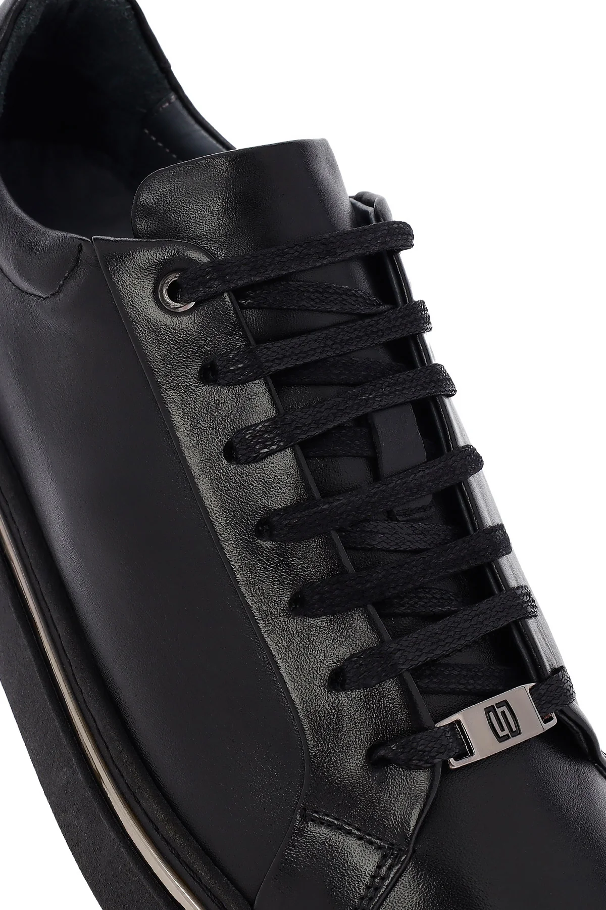 Erkek Siyah Bağcıklı Deri Sneaker - Image 9