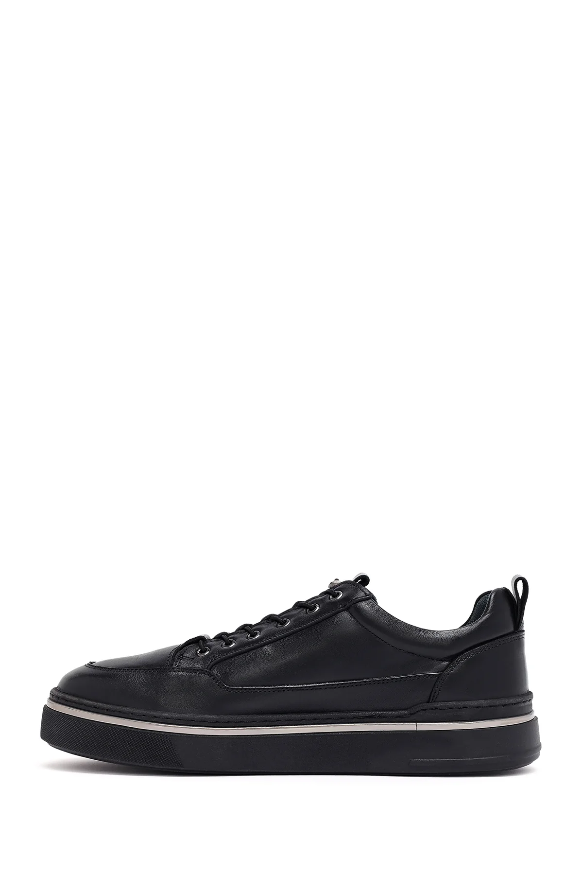 Erkek Siyah Bağcıklı Deri Sneaker - Image 2