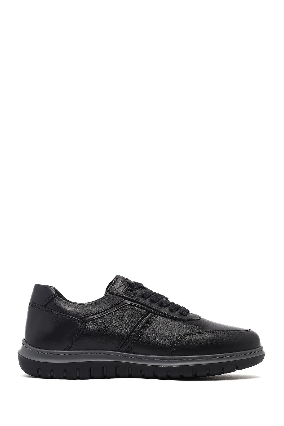 Erkek Siyah Bağcıklı Deri Sneaker